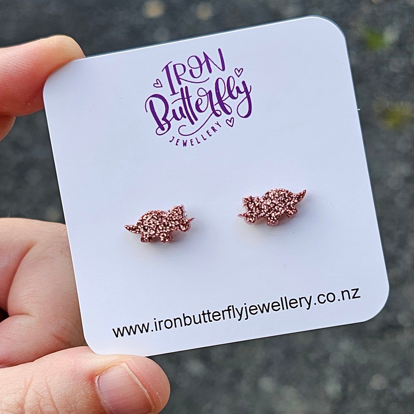 Triceratops Studs - Rose Gold