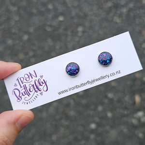 Framed Circle Studs - Blue & Purple