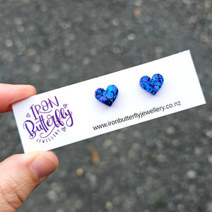 Heart Studs - Chunky Blue Mix