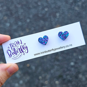 Heart Studs - Blue & Purple