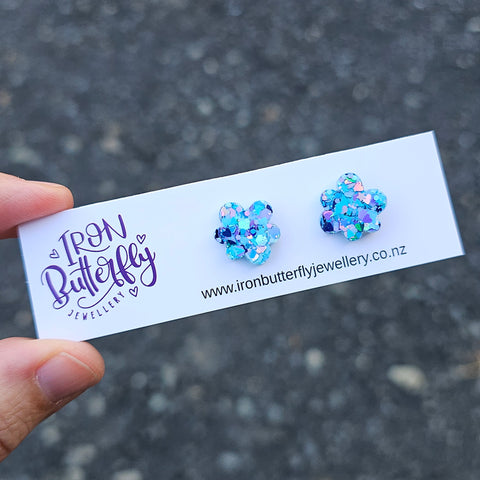 Abstract Flower Studs - Blue Mix