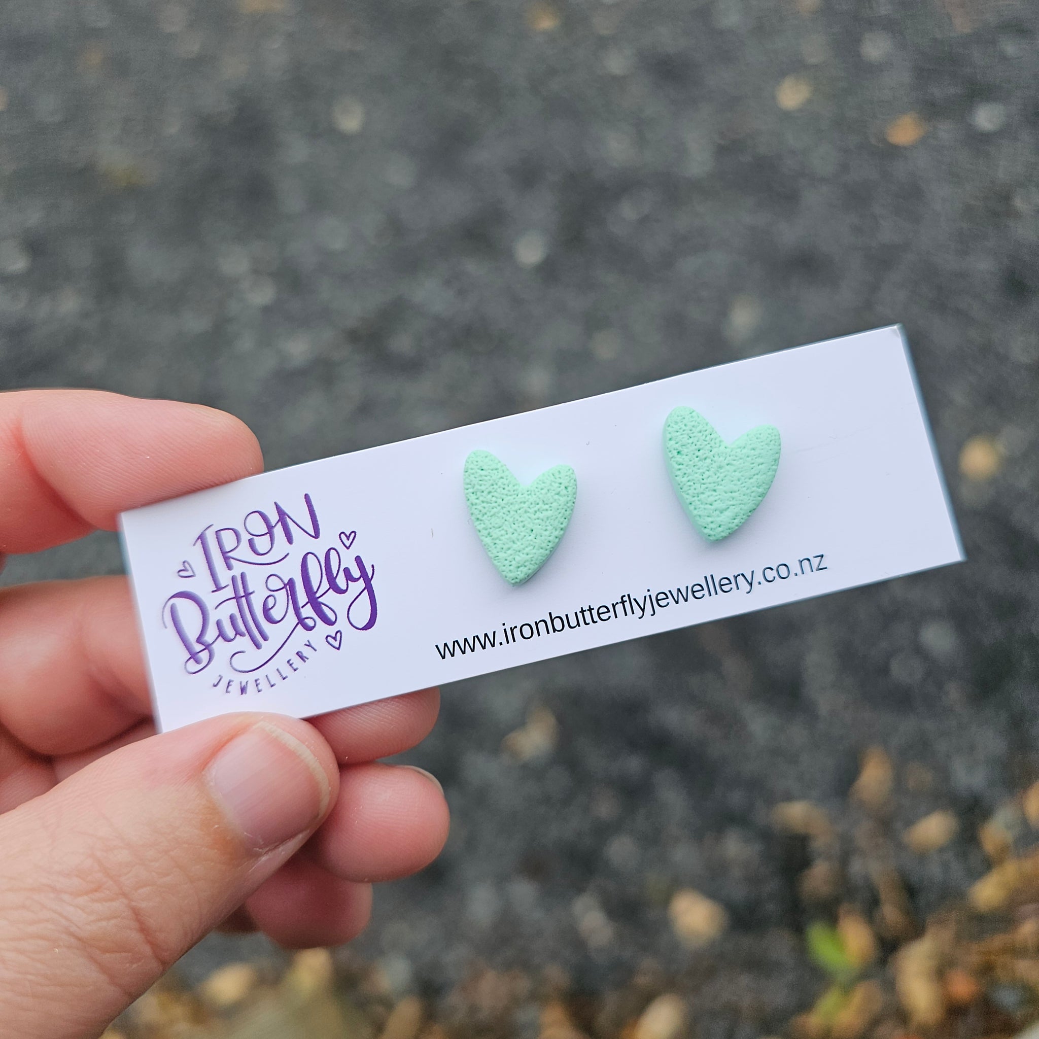 Heart Studs - Mint